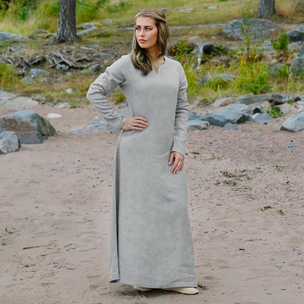 NWT Grimfrost Viking Dress Linen Undyed Natural Beige Long Sleeve, Large (C5)